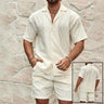 Vyrelis Men Tracksuits Summer Fashion Solid Loose Casual Two Pieces Lapel Button Shirt Shorts Beach Holiday All-match Outfits Male